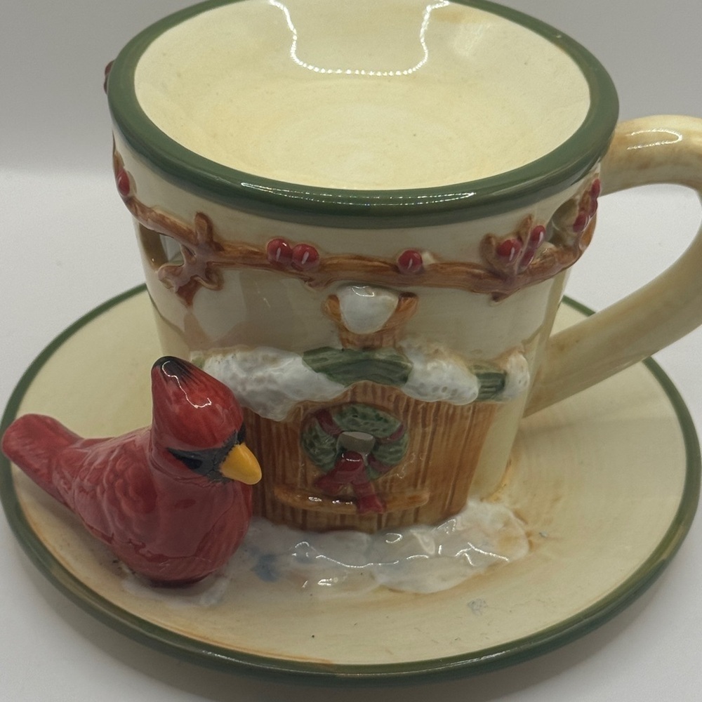 cardinal Winter Holiday  Saucer Cup Tart Candle Warmer - Our America Debbie Mumm